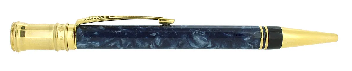 1991 PARKER DUOFOLD MARBLED BLUE BALLPOINT PEN MADE IN U.S.A.