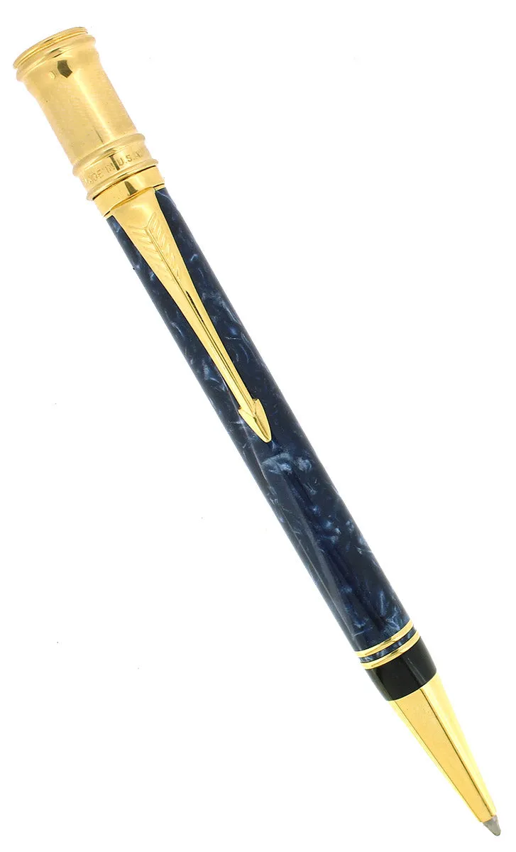 1991 PARKER DUOFOLD MARBLED BLUE BALLPOINT PEN MADE IN U.S.A.