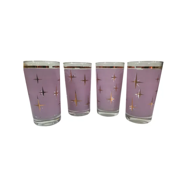 Bartlett Collins Mid-Century Lavender Atomic North Star Cocktail Glasses (Set of 4)