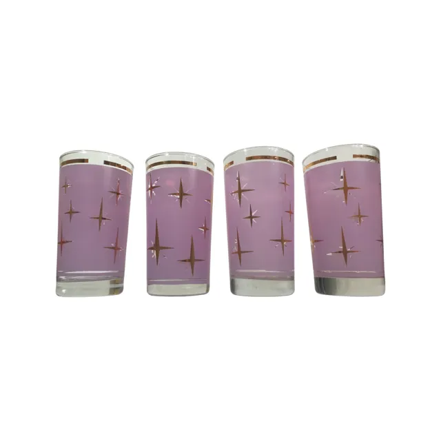 Bartlett Collins Mid-Century Lavender Atomic North Star Cocktail Glasses (Set of 4)