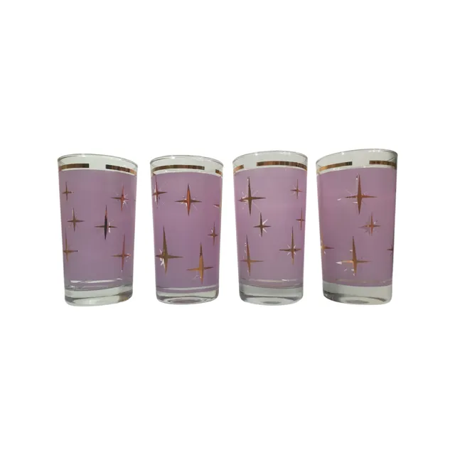 Bartlett Collins Mid-Century Lavender Atomic North Star Cocktail Glasses (Set of 4)