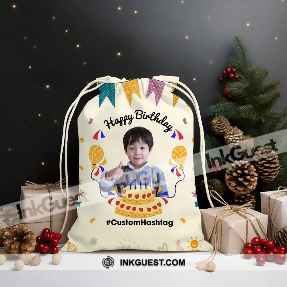 Birthday Gift Custom Photo And Text, Personalized String Bag