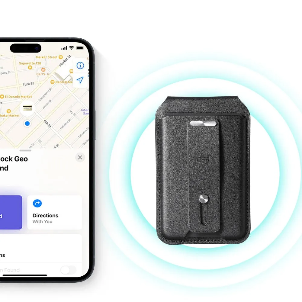 ESR - Magnetic MagSafe iPhone Vegan Leather Wallet Credit Card Holder   Kickstand Stand and Finger Grip Holder - Black
