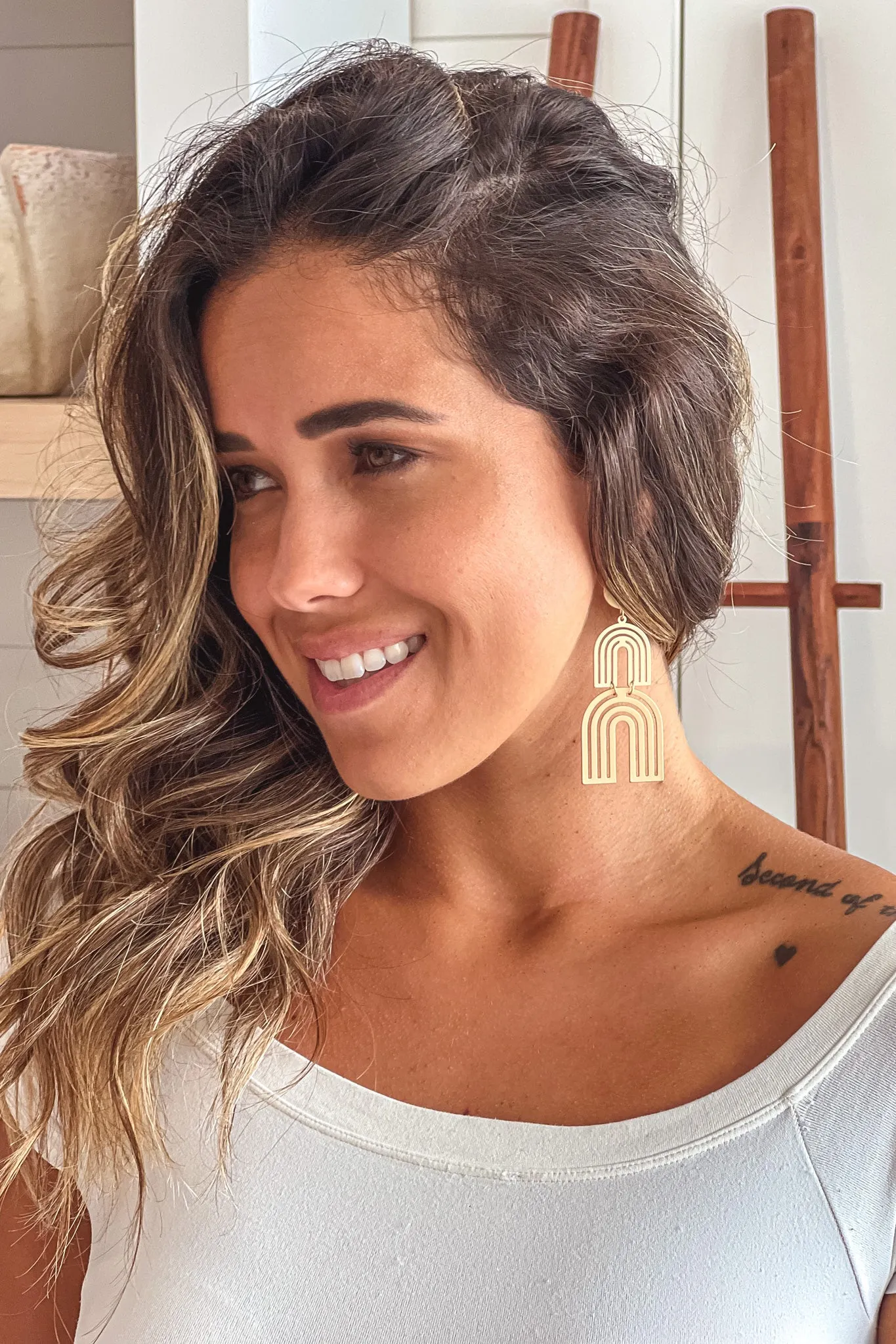 Gold Linear Arches Drop Earrings