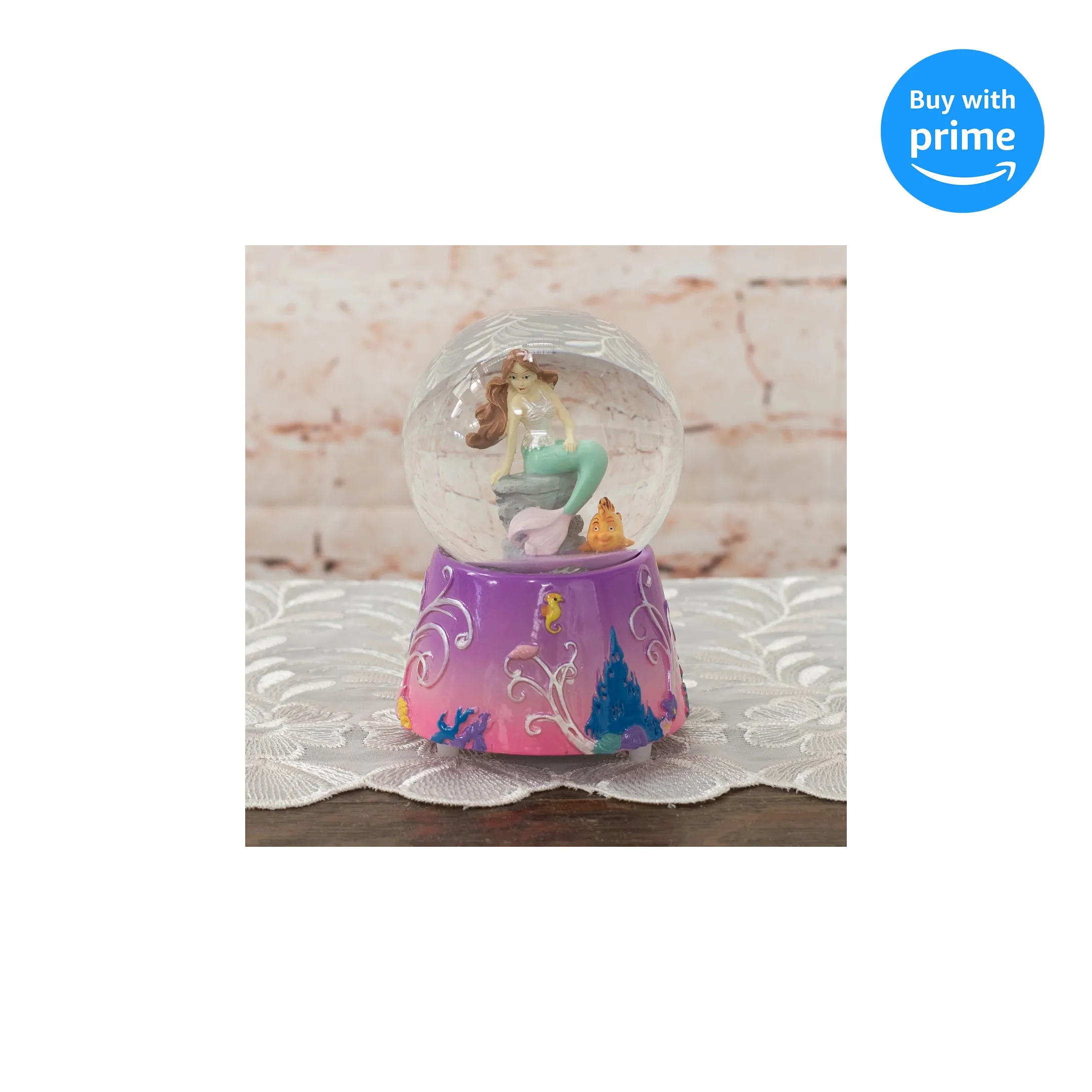 Mermaid and Fish on Lilac Musical 80MM Snow Globe Plays Tune By The Beautiful Sea