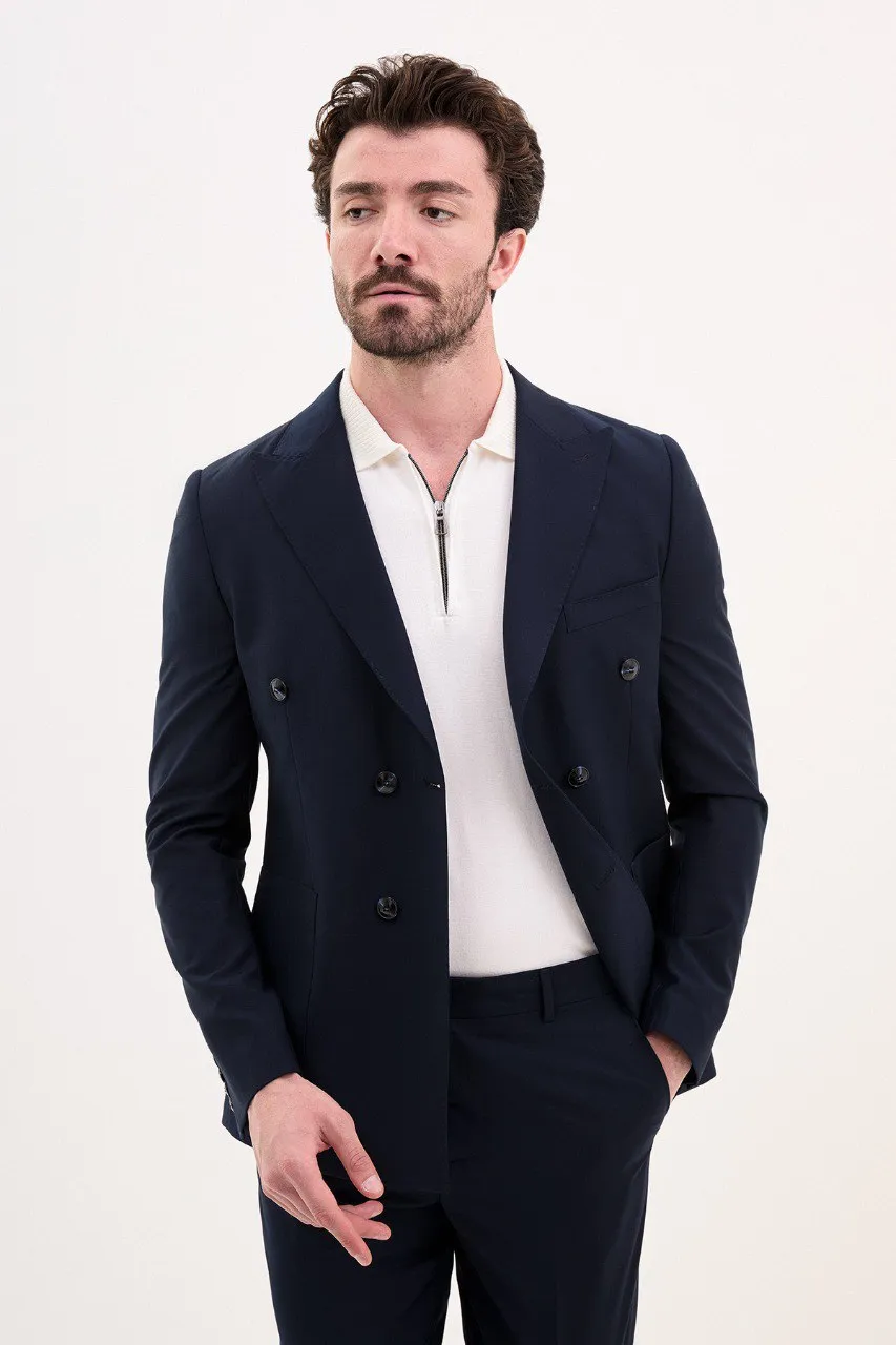 Navy Blue Slim Fit Double Breasted Suit for Men | GentWith