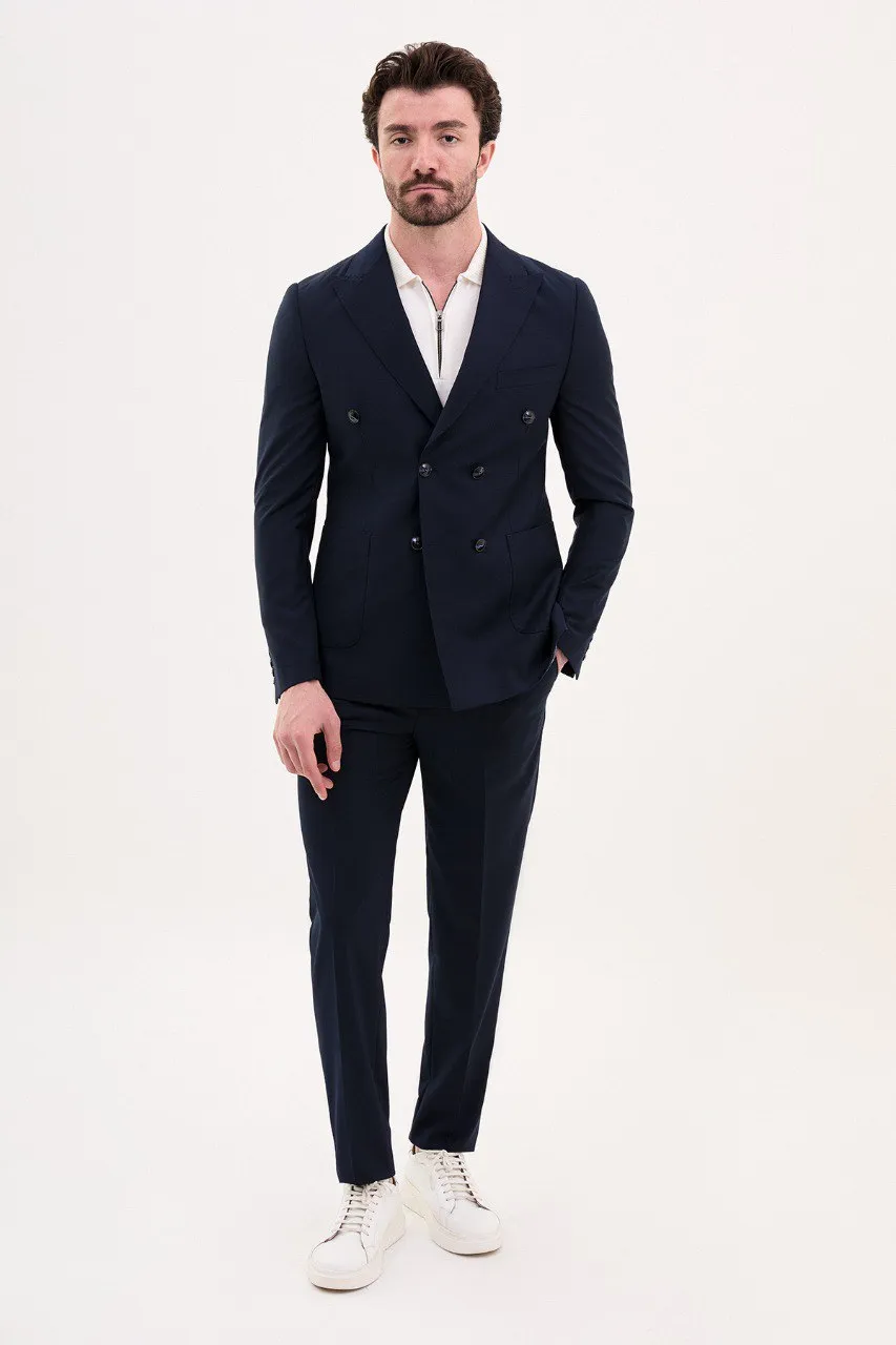 Navy Blue Slim Fit Double Breasted Suit for Men | GentWith