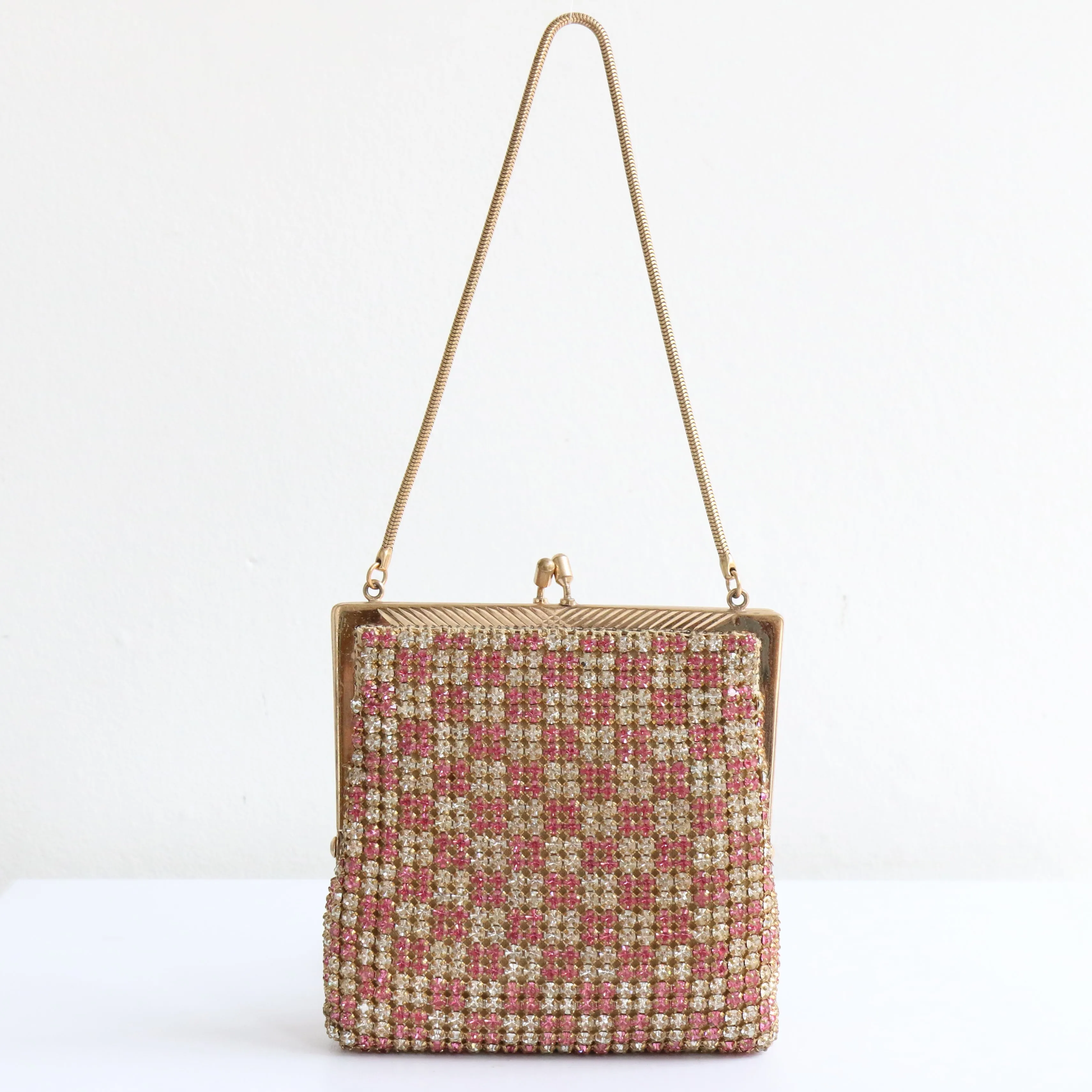 "Pink & Silver Rhinestones" Vintage 1950's Rhinestone Embellished Handbag