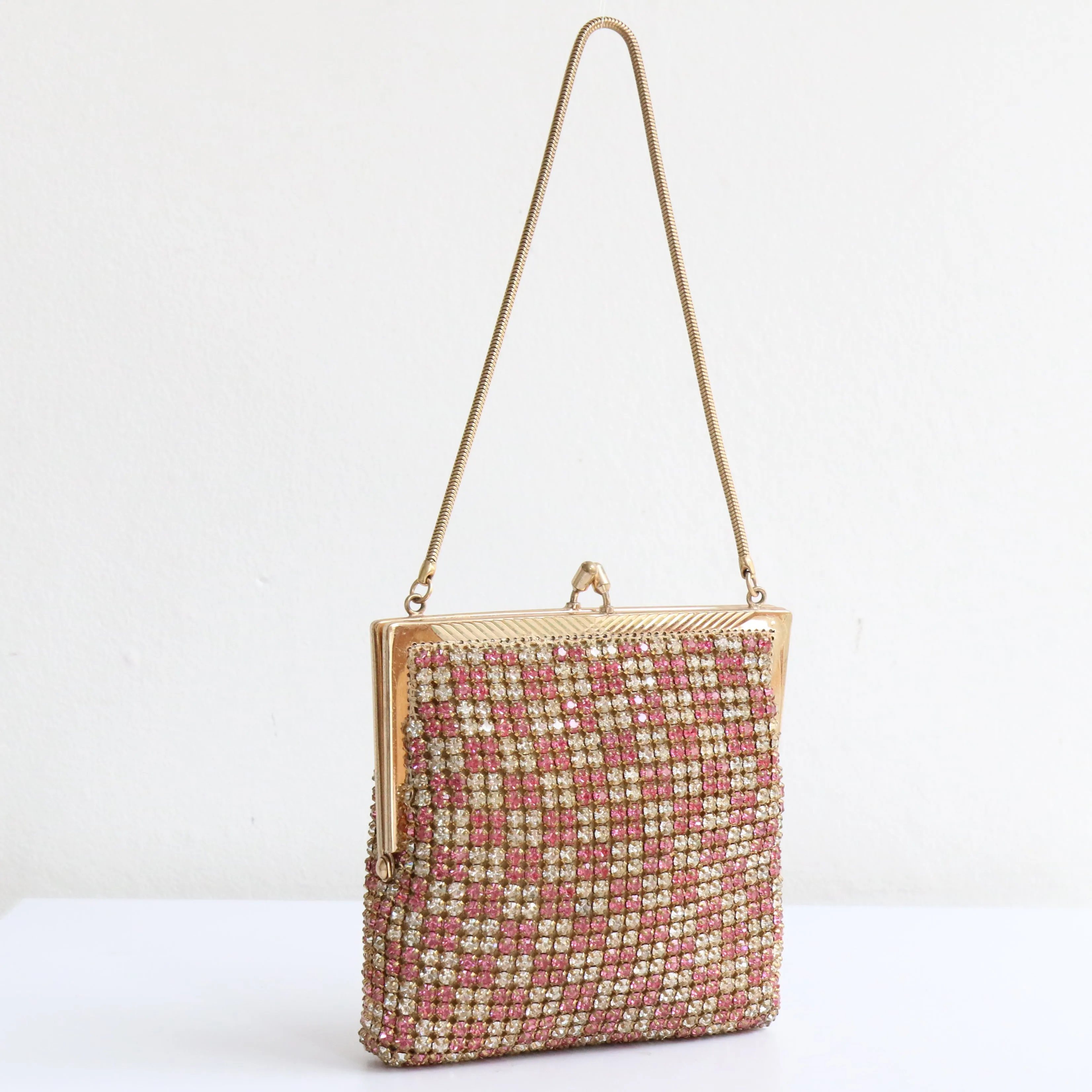 "Pink & Silver Rhinestones" Vintage 1950's Rhinestone Embellished Handbag