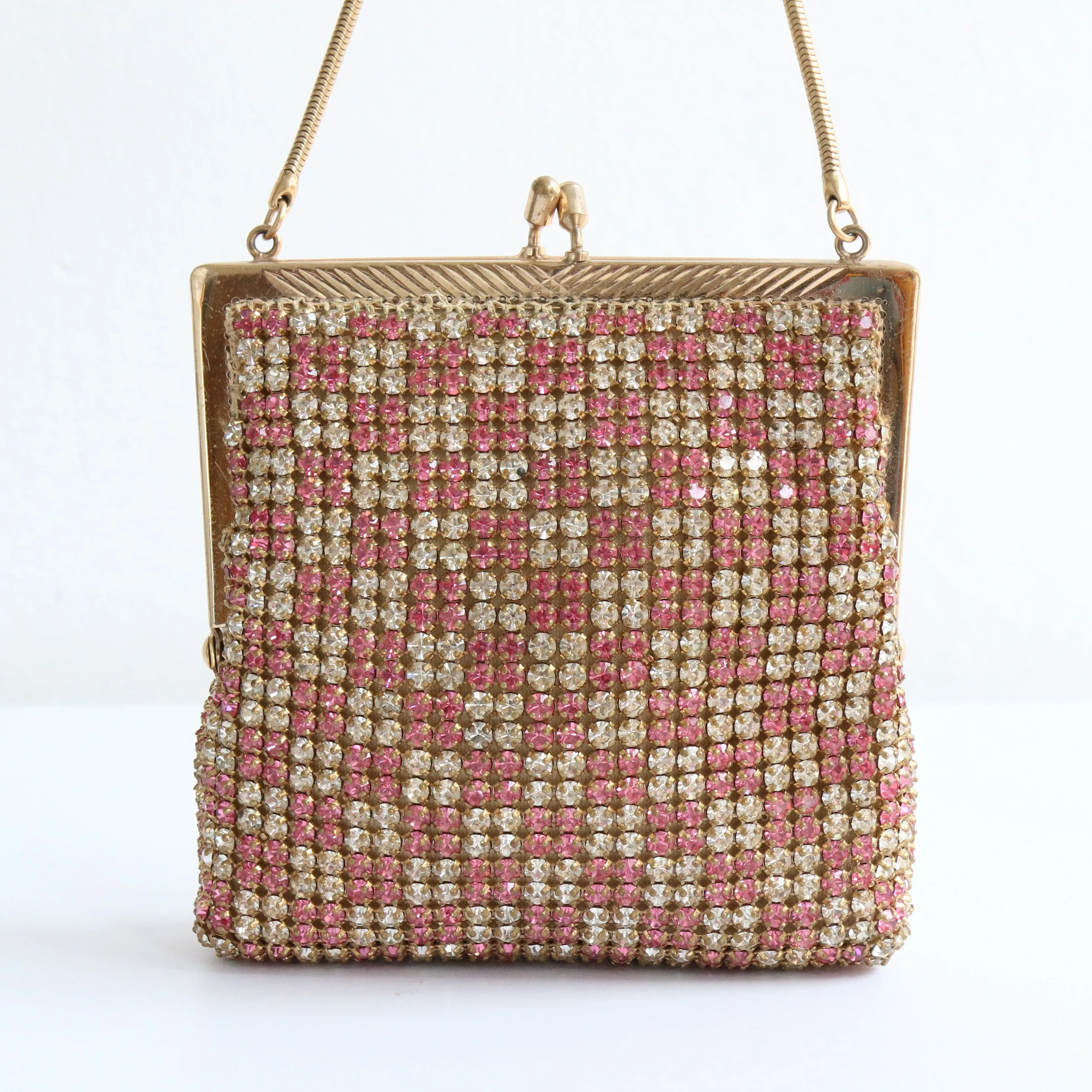 "Pink & Silver Rhinestones" Vintage 1950's Rhinestone Embellished Handbag