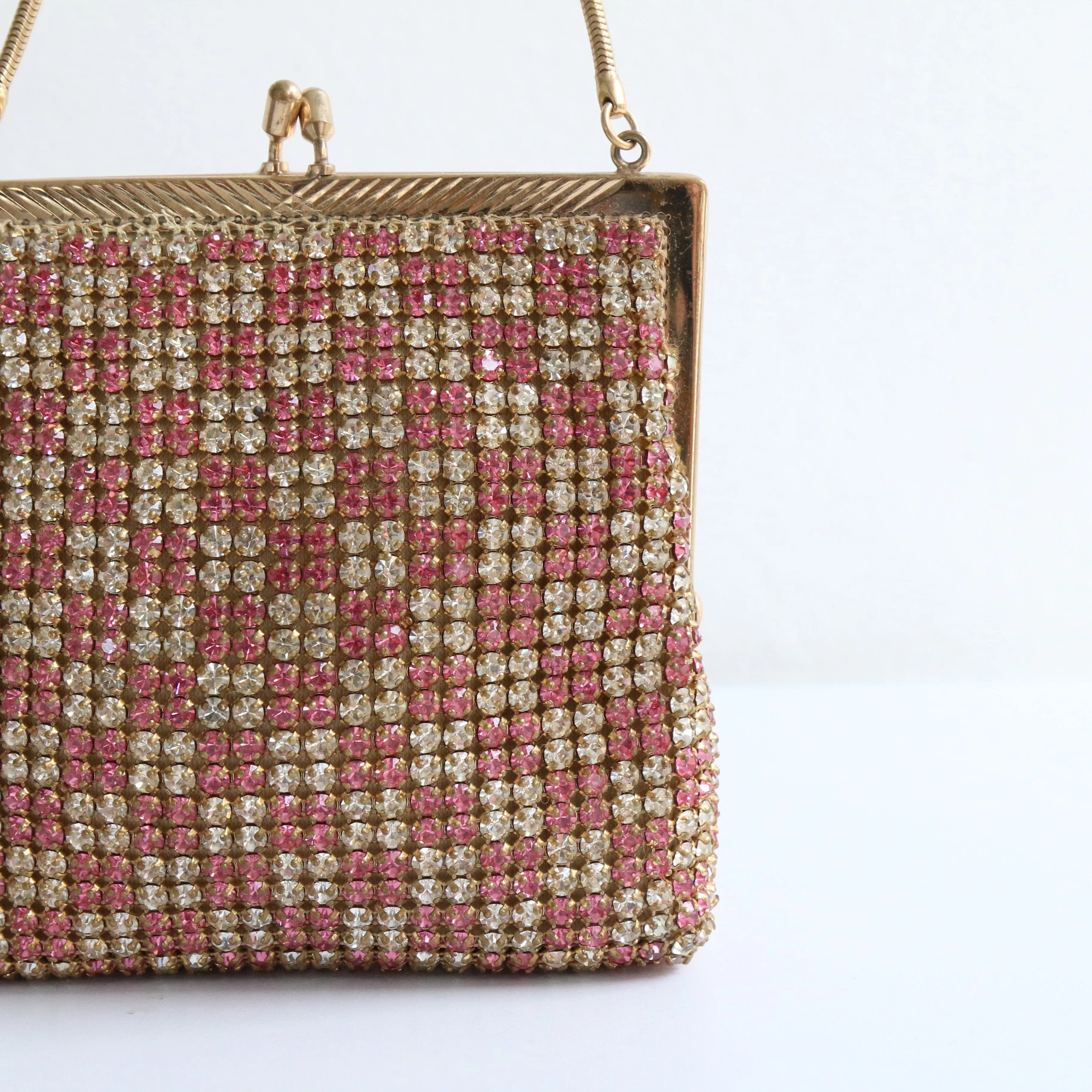 "Pink & Silver Rhinestones" Vintage 1950's Rhinestone Embellished Handbag