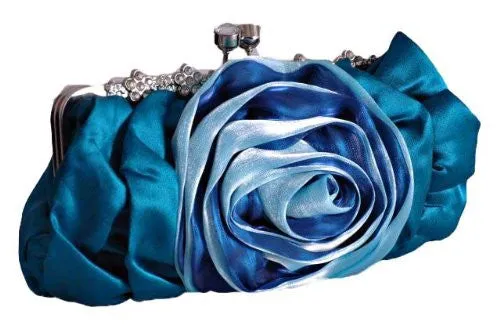 Satin Rose Detail Clutch Bag