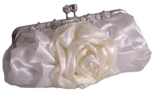 Satin Rose Detail Clutch Bag