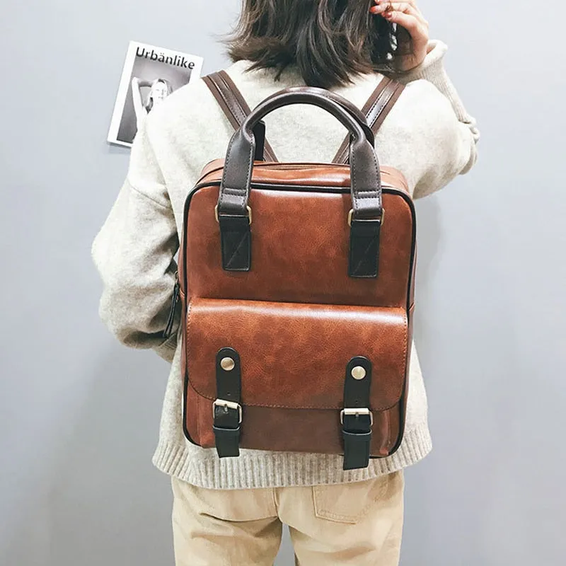 Waterproof Vintage Leather Big Travel Backpack Anti Theft Backpacks Students