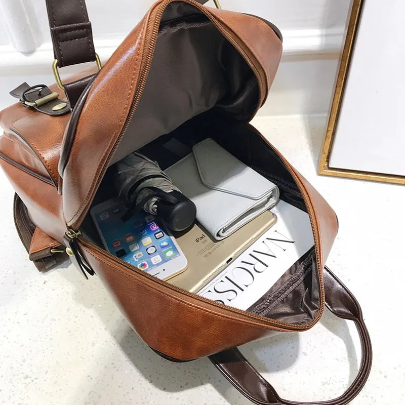 Waterproof Vintage Leather Big Travel Backpack Anti Theft Backpacks Students