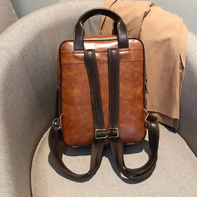 Waterproof Vintage Leather Big Travel Backpack Anti Theft Backpacks Students