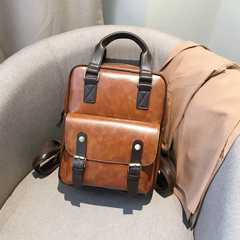 Waterproof Vintage Leather Big Travel Backpack Anti Theft Backpacks Students