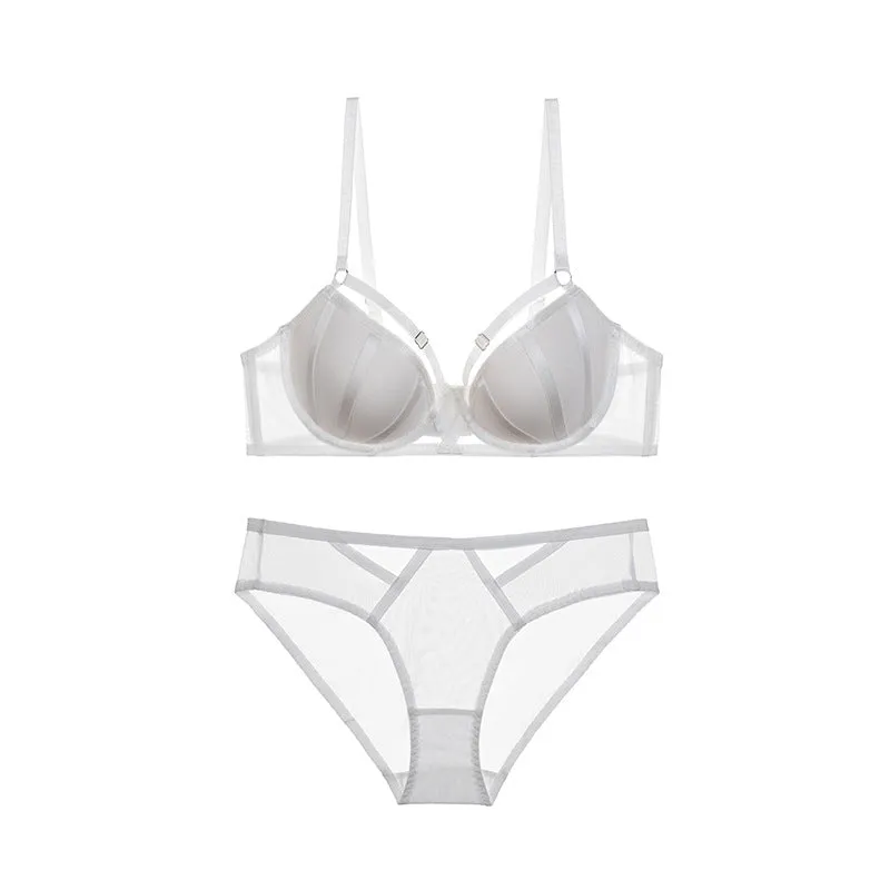Women Push-up bra set for women, autumn and winter straps for small breasts, sexy and enlarged side breast lace underwear set