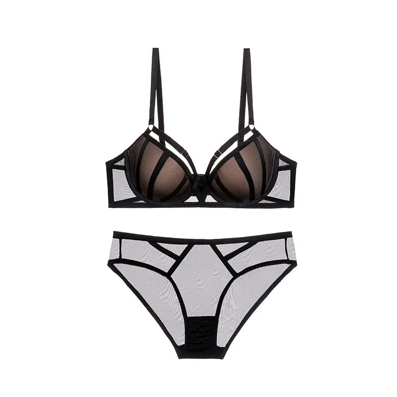 Women Push-up bra set for women, autumn and winter straps for small breasts, sexy and enlarged side breast lace underwear set