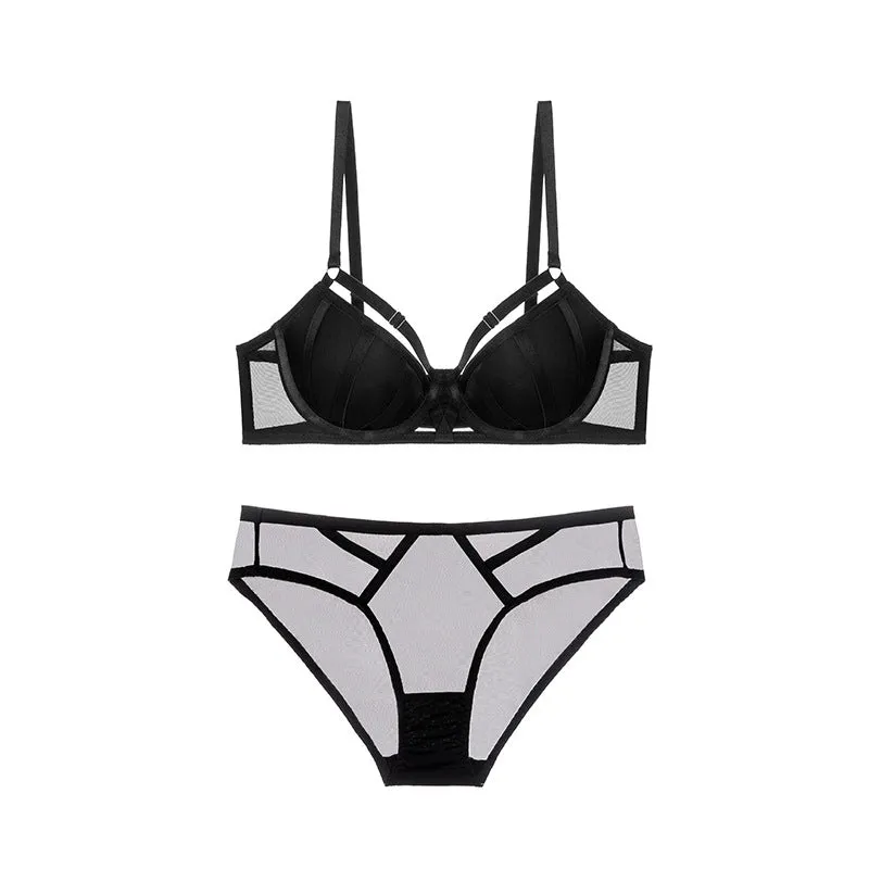 Women Push-up bra set for women, autumn and winter straps for small breasts, sexy and enlarged side breast lace underwear set