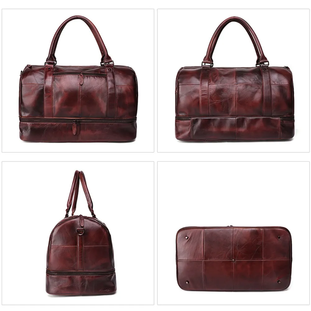 YAAGLE Unisex Large Capacity Tanned Leather Travel Handbag YG6466