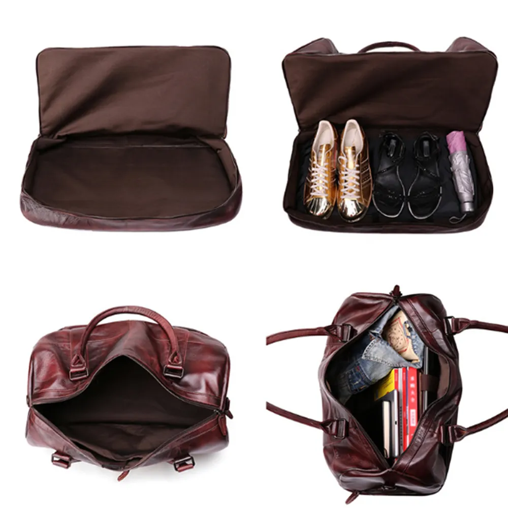 YAAGLE Unisex Large Capacity Tanned Leather Travel Handbag YG6466