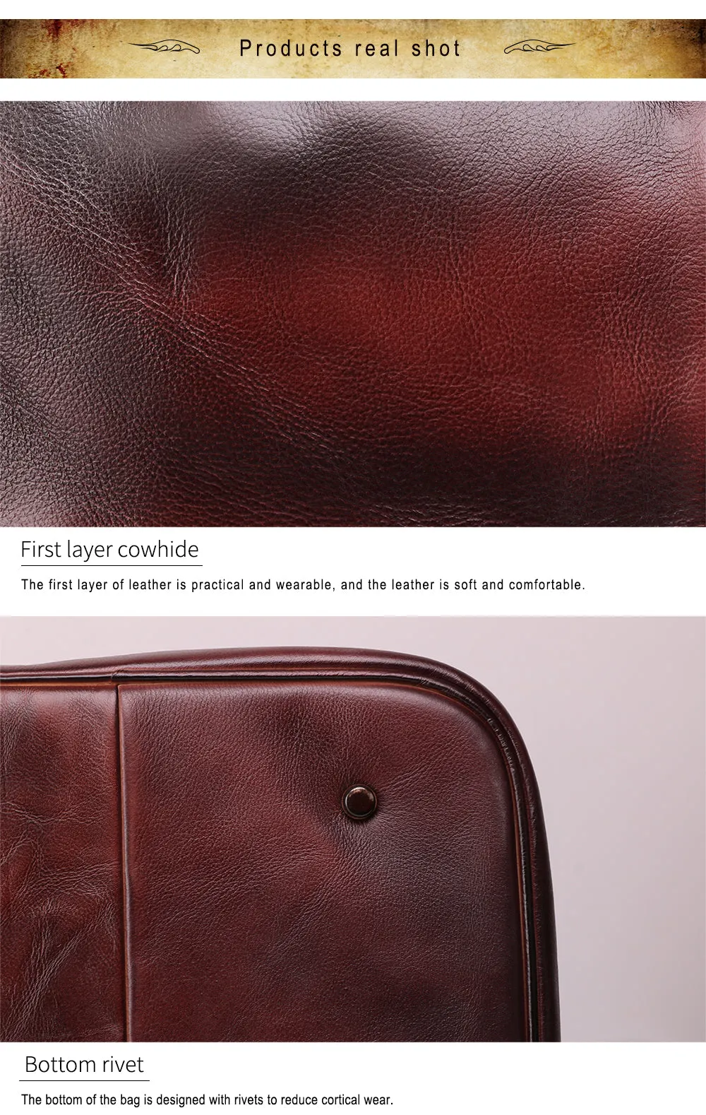 YAAGLE Unisex Large Capacity Tanned Leather Travel Handbag YG6466