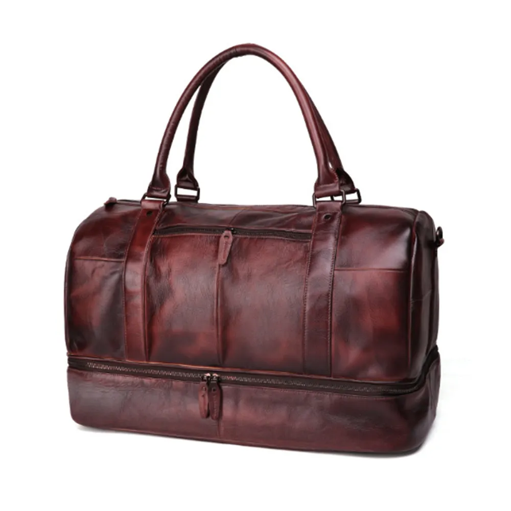 YAAGLE Unisex Large Capacity Tanned Leather Travel Handbag YG6466