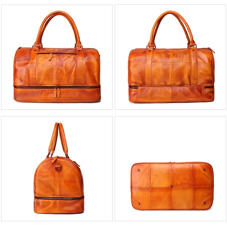 YAAGLE Unisex Large Capacity Tanned Leather Travel Handbag YG6466