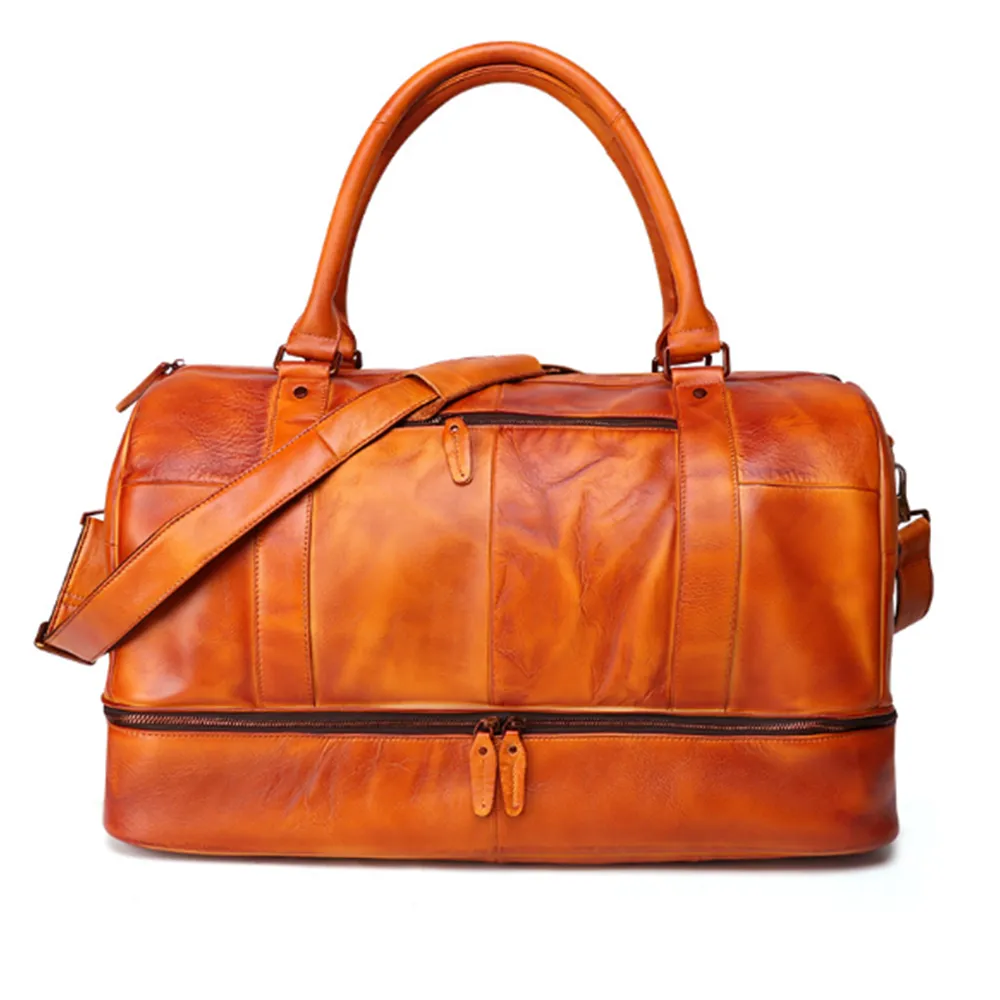 YAAGLE Unisex Large Capacity Tanned Leather Travel Handbag YG6466