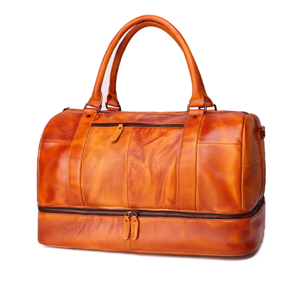 YAAGLE Unisex Large Capacity Tanned Leather Travel Handbag YG6466