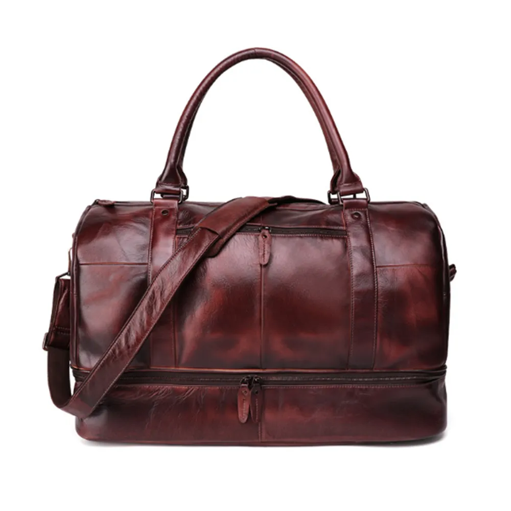 YAAGLE Unisex Large Capacity Tanned Leather Travel Handbag YG6466